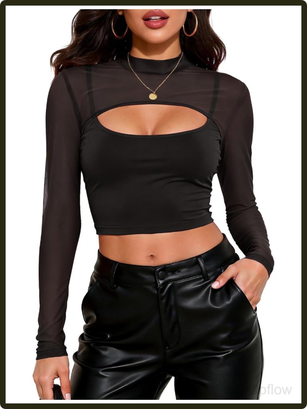Women's Sheer Mesh Shrug Crop Top Long Sleeve Open Front High Neck
